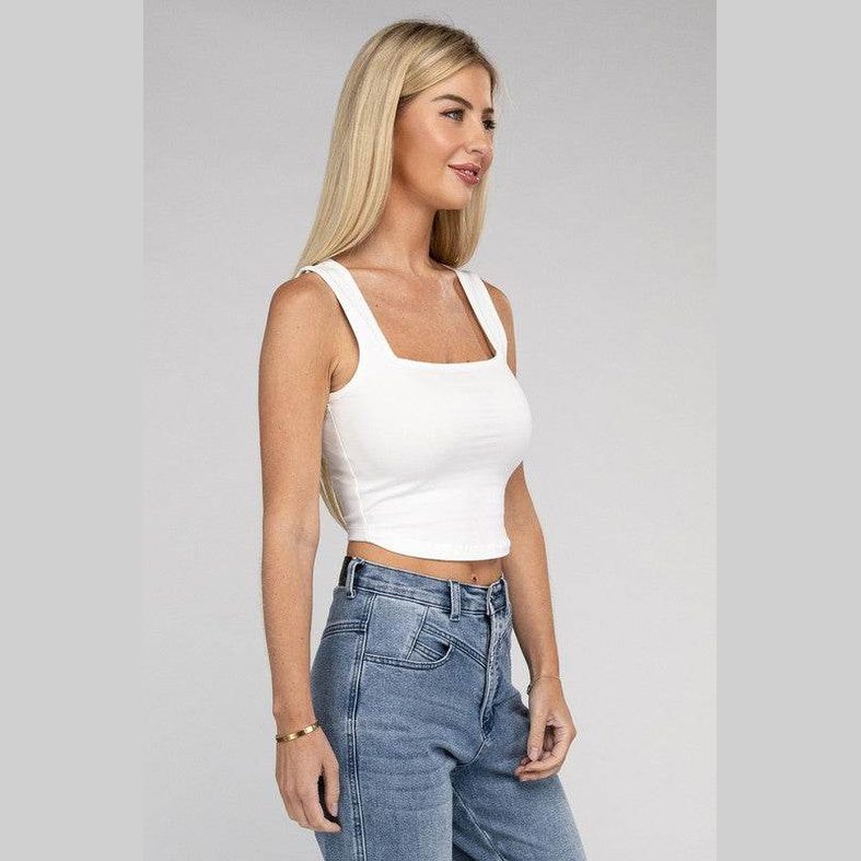 Cotton Square Neck Cropped Cami Top - VacationGrabs