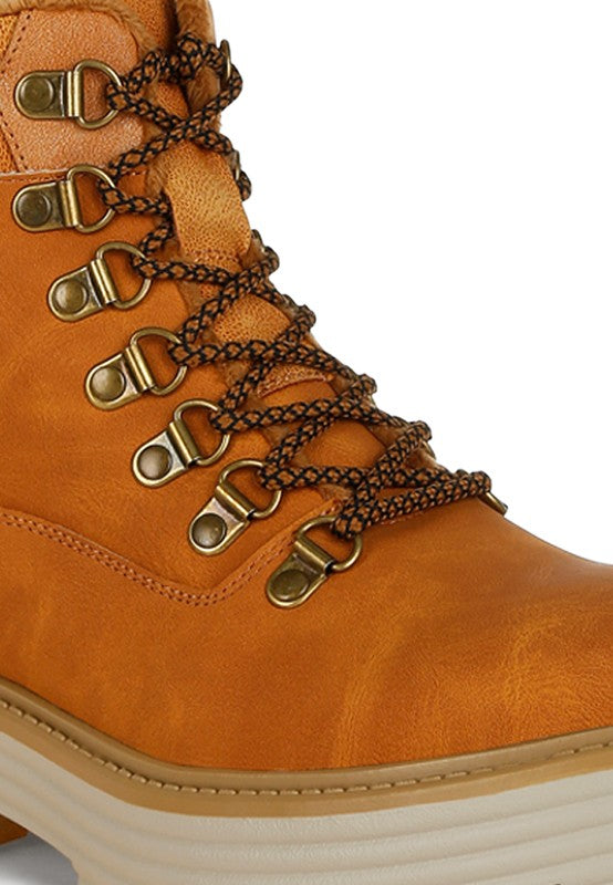 Women's Shoes - BootsBoskoff Lace-Up Chunky Warm Ankle Boots - VacationGrabs