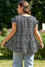 Plus Size Leopard Ruffle Tiered Keyhole Blouse