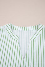 Floral Stripe Puff Sleeve Notched V-Neck Blouse