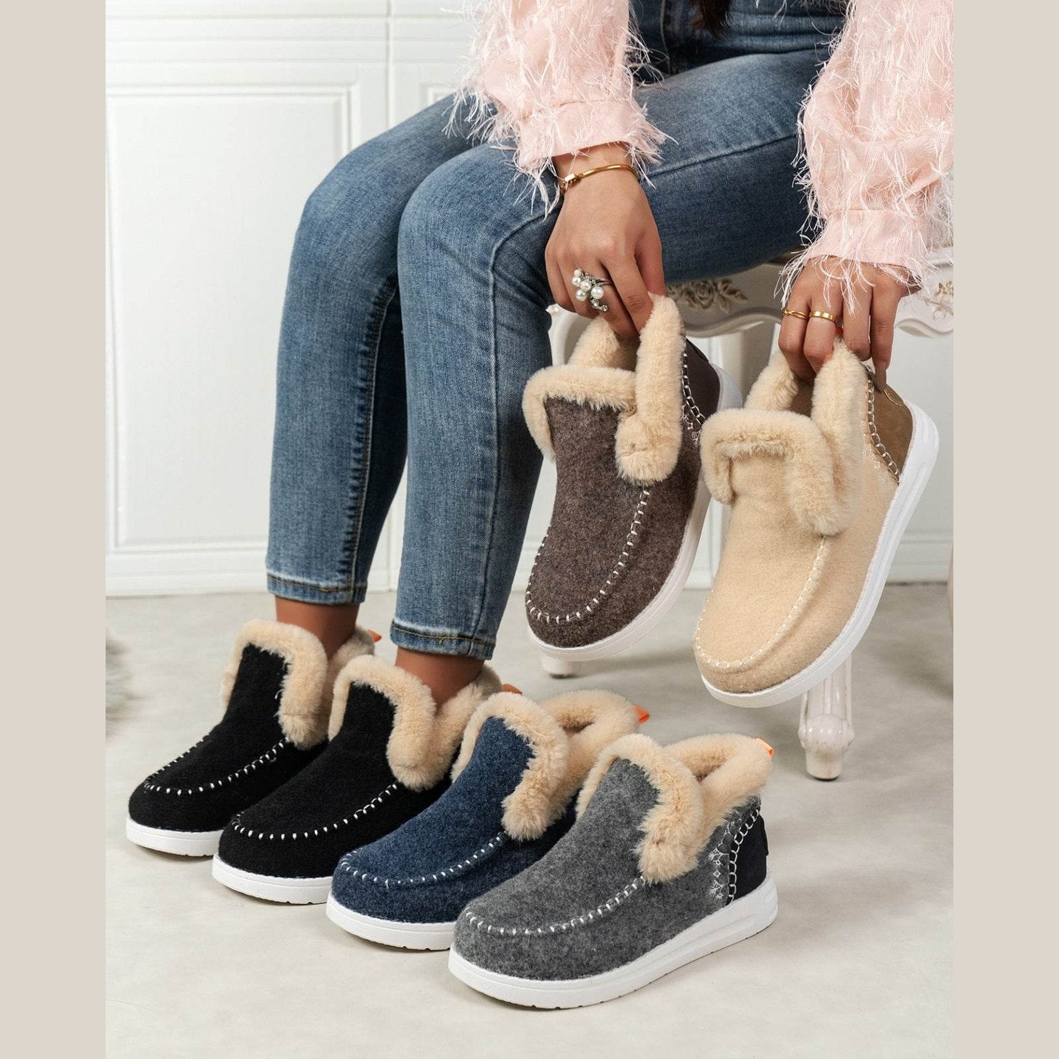 Furry Suede Round Toe Flat Sneakers - VacationGrabs