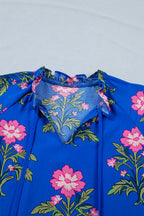 Floral Tie V-Neck Short Sleeve Mini Dress