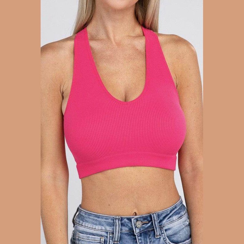 Ribbed Cropped Racerback Tank Top - VacationGrabs