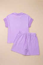 Stripe Dolman Sleeve Polo Shirt & Drawstring Shorts Set