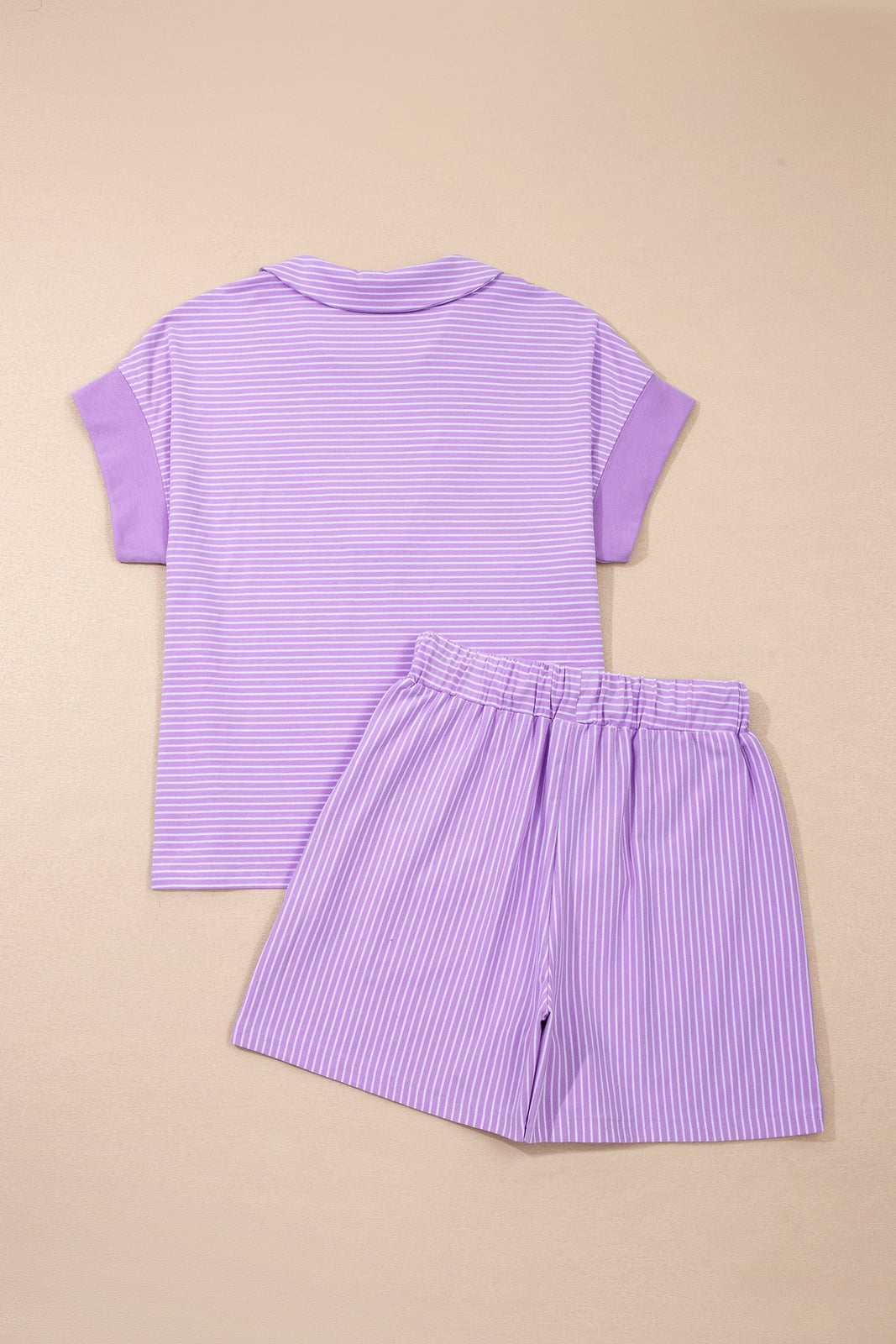 Stripe Dolman Sleeve Polo Shirt & Drawstring Shorts Set
