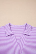 Stripe Dolman Sleeve Polo Shirt & Drawstring Shorts Set