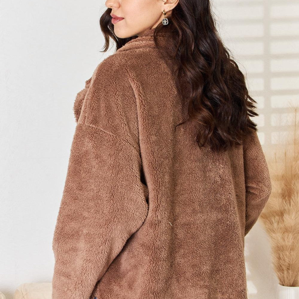 Women's Coats & Jackets Taupe Double Breasted Fuzzy Coat