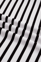 Stripe Colorblock Puff Sleeve Polo Collar Blouse
