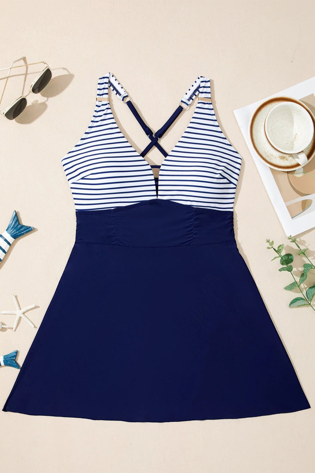 Crossed Straps One Piece Swim Dress
