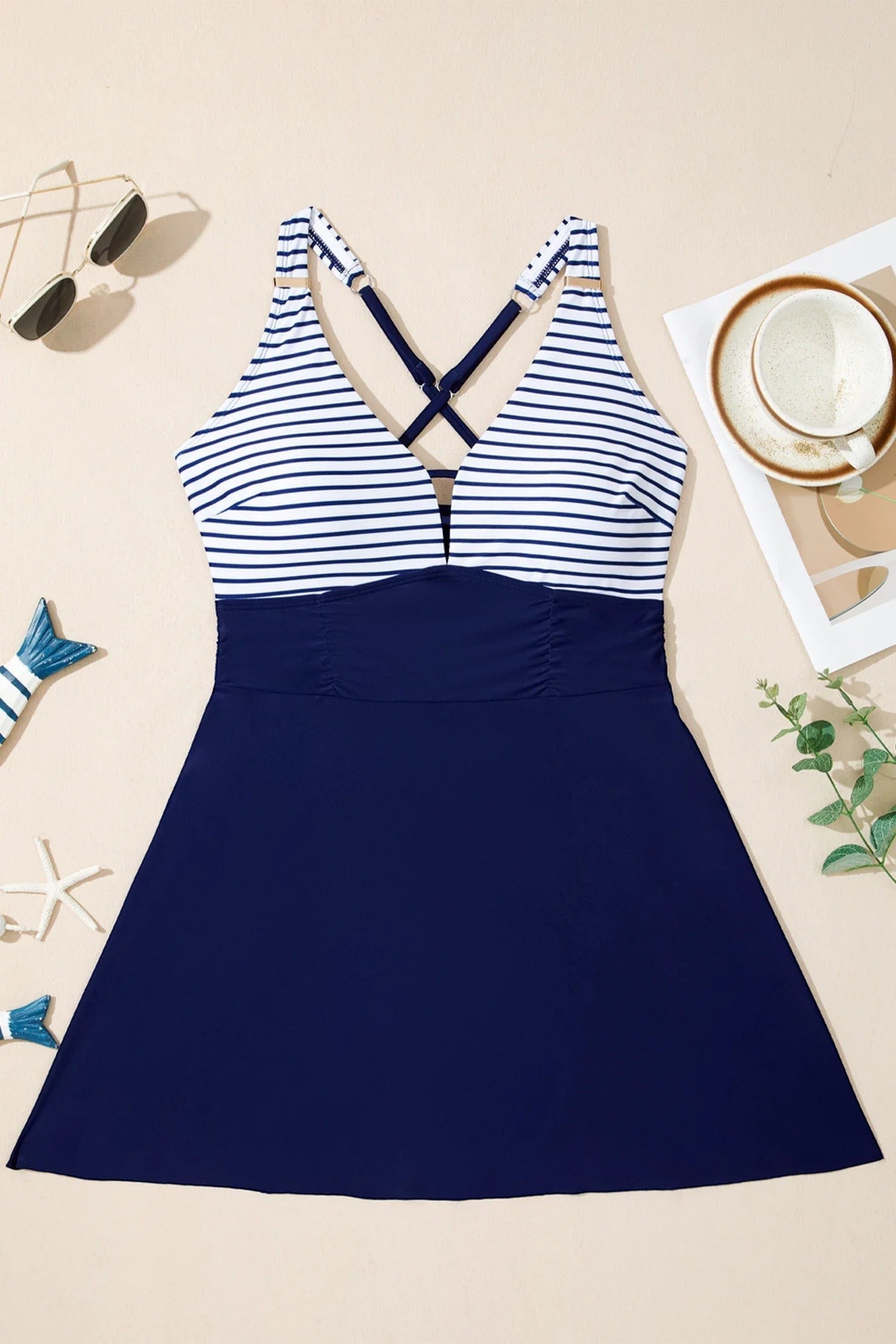 Crossed Straps One Piece Swim Dress