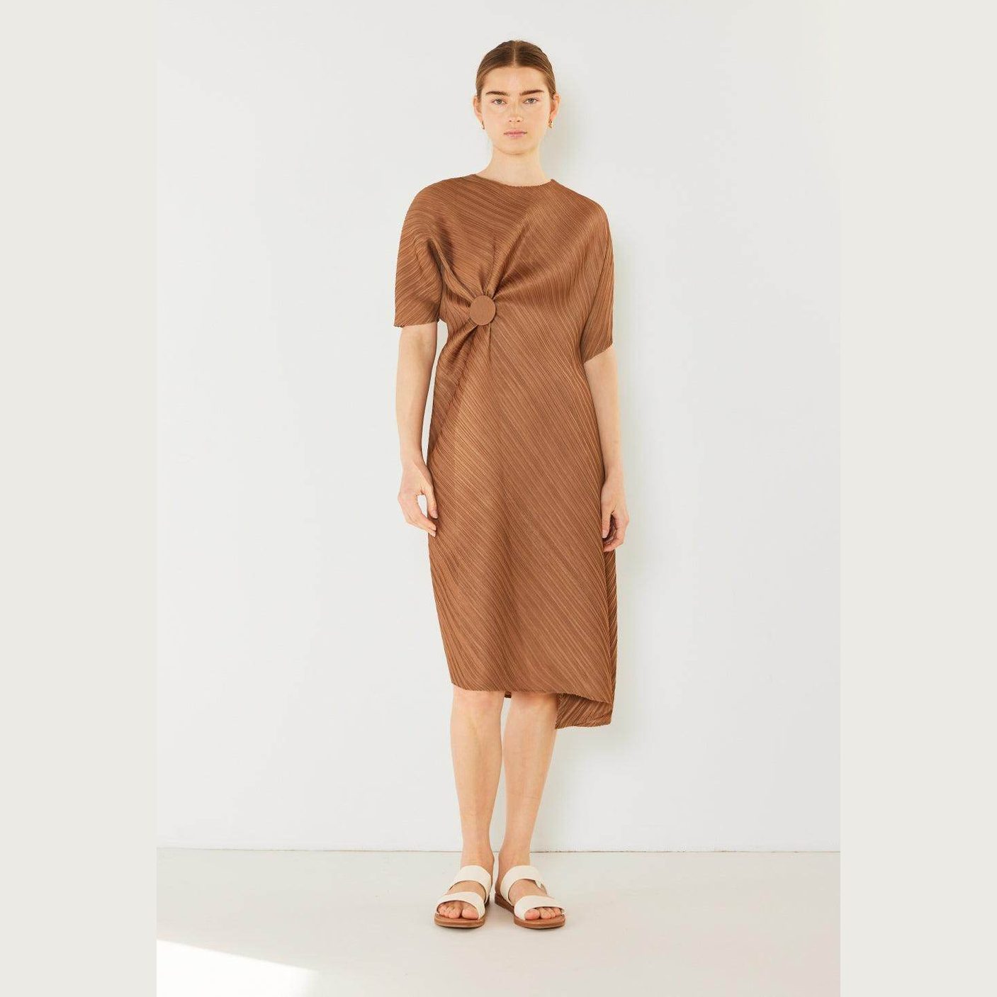 Pleated Dolman Sleeve Dress - VacationGrabs