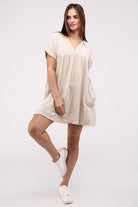 Women's Dresses Gauze Rolled Short Sleeve Raw Edge V-Neck Dress