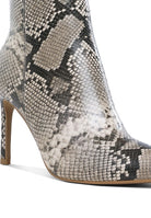 Rag Company textured stiletto heel ankle boots in stylish snake print pattern