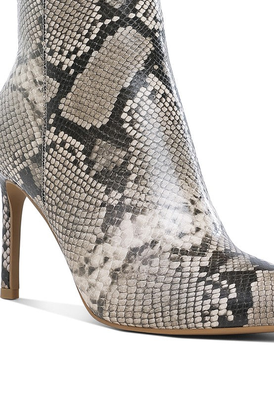 Rag Company textured stiletto heel ankle boots in stylish snake print pattern