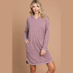 Culture Code Full Size Hooded Long Sleeve Sweater Dress - VacationGrabs