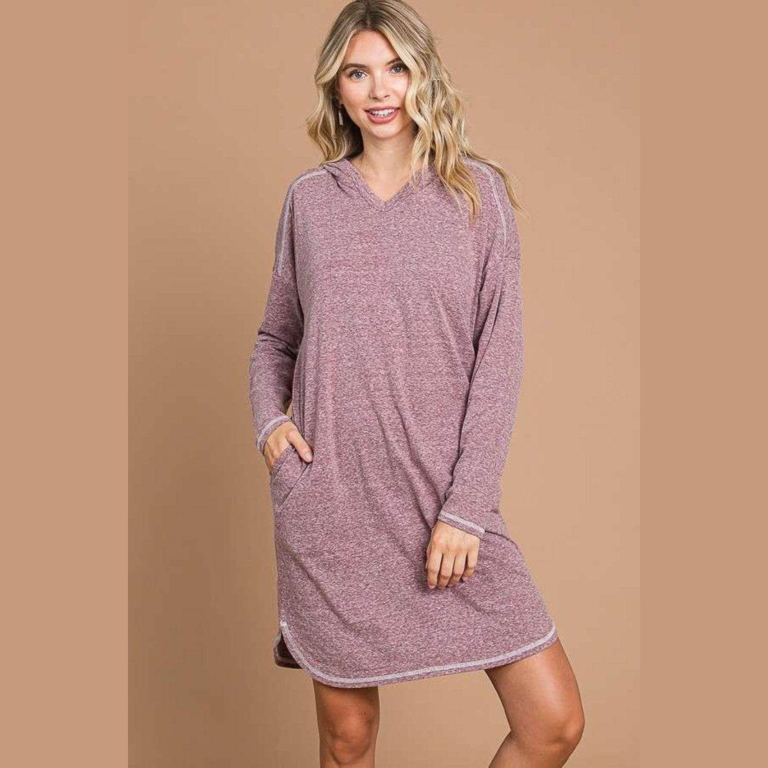 Culture Code Full Size Hooded Long Sleeve Sweater Dress - VacationGrabs