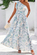 Floral Ruffle One Shoulder Maxi Dress