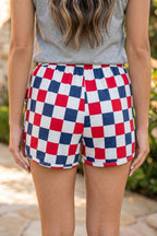 4th of July Checker High Waist Shorts