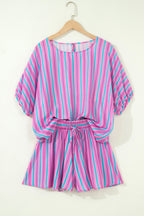 Stripe Dolman Short Sleeve Blouse & Short Set