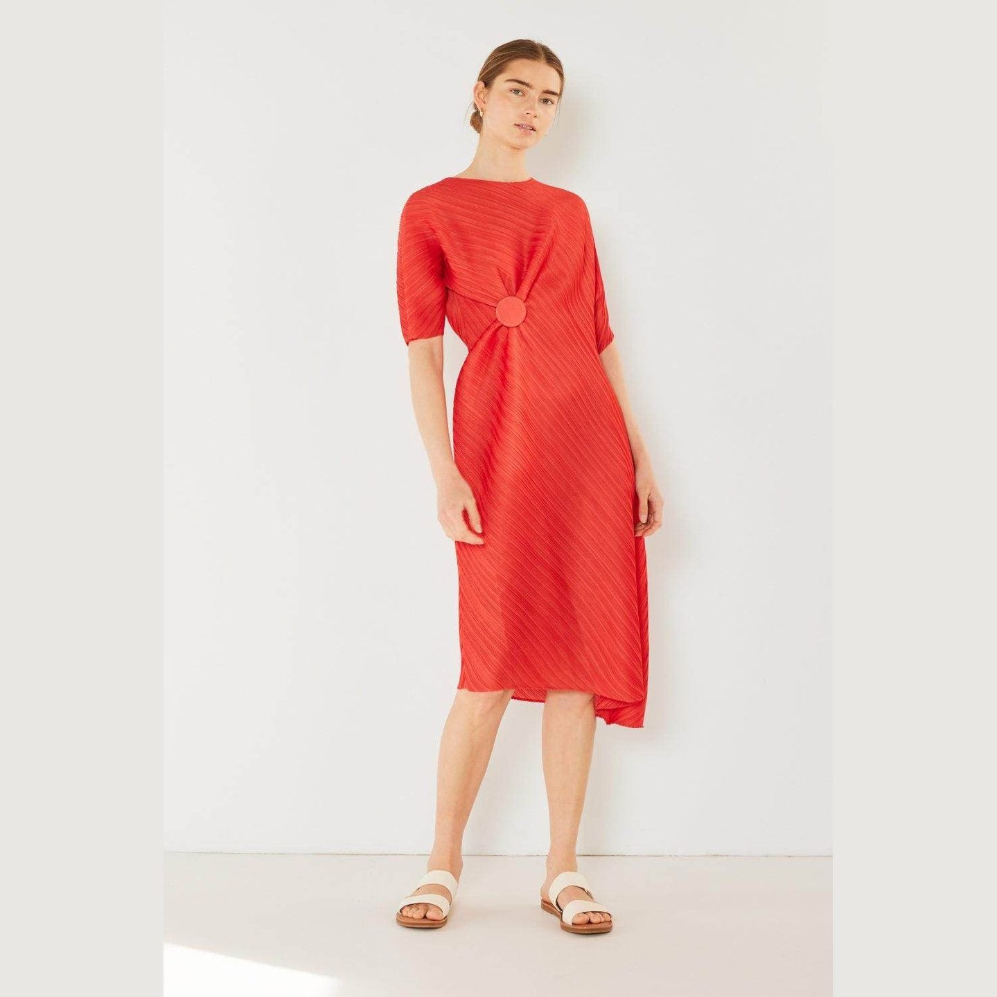 Pleated Dolman Sleeve Dress - VacationGrabs