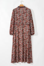 Floral Frilled V-Neck Split Front Tiered Midi Dress