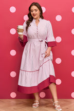 Plus Size Pinstripe Ruffle Hem Midi Dress