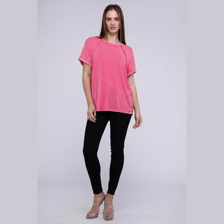 Ribbed Raglan Dolman Sleeve Boat-Neck Top - VacationGrabs
