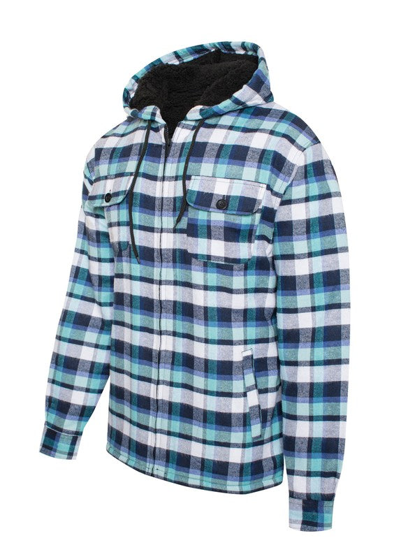 Men's JacketsMen's Flannel Sherpa Lined Jacket with Hood - VacationGrabs