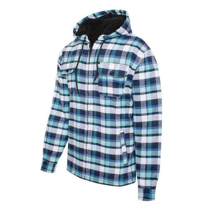 Men's Flannel Sherpa Lined Jacket with Hood - VacationGrabs