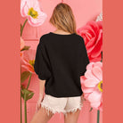 Birthday Metallic Letter Puff Sleeve Hairy Sweater - VacationGrabs