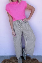 Stripe Wide Leg Elastic Drawstring Pants