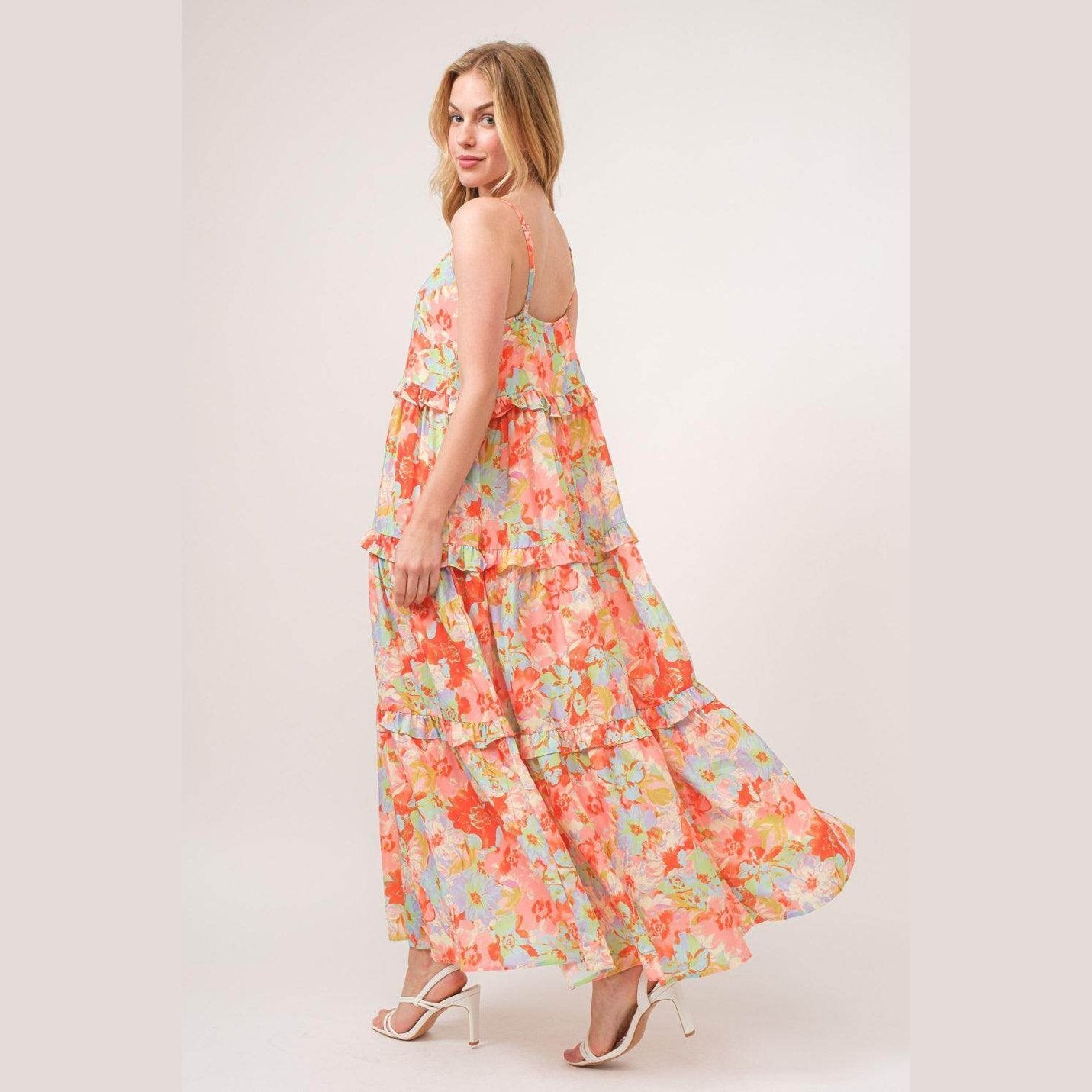 And The Why Floral Ruffled Tiered Maxi Cami Dress - VacationGrabs