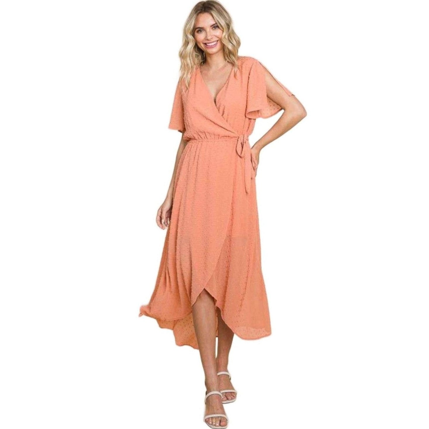 Culture Code Full Size Swiss Dot Tied Slit Short Sleeve - VacationGrabs