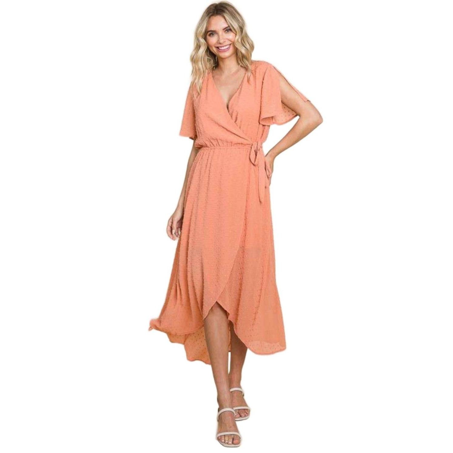 Culture Code Full Size Swiss Dot Tied Slit Short Sleeve - VacationGrabs