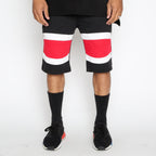 Red Stripe Moto Shorts with Contrast Zipper Detail