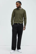 Mens Olive Green Crewneck Sweater - VacationGrabs