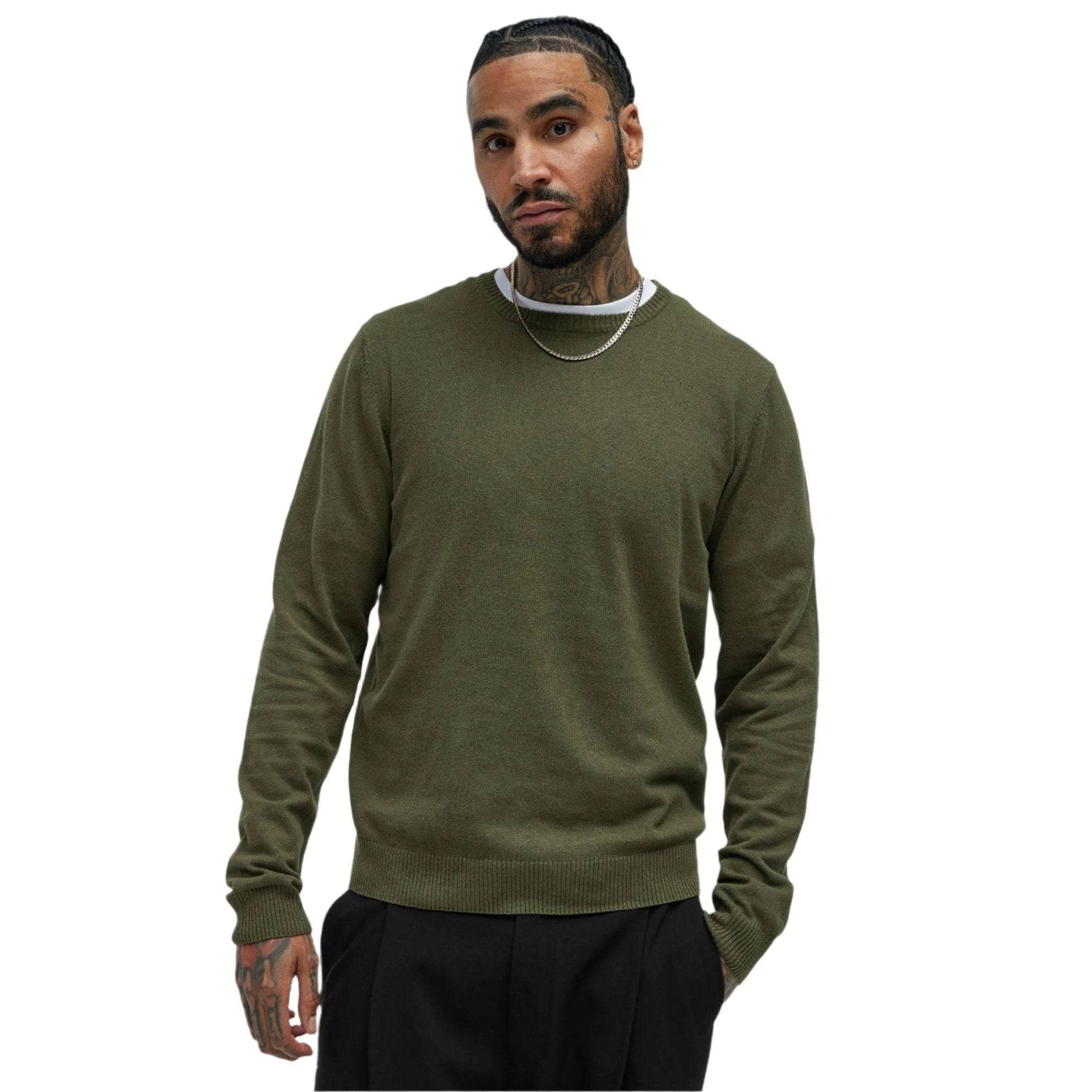 Mens Olive Green Crewneck Sweater - VacationGrabs