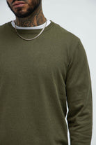 Mens Olive Green Crewneck Sweater - VacationGrabs