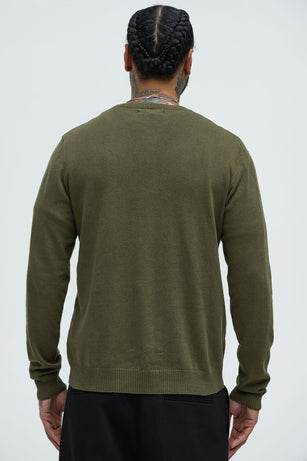 Mens Olive Green Crewneck Sweater - VacationGrabs