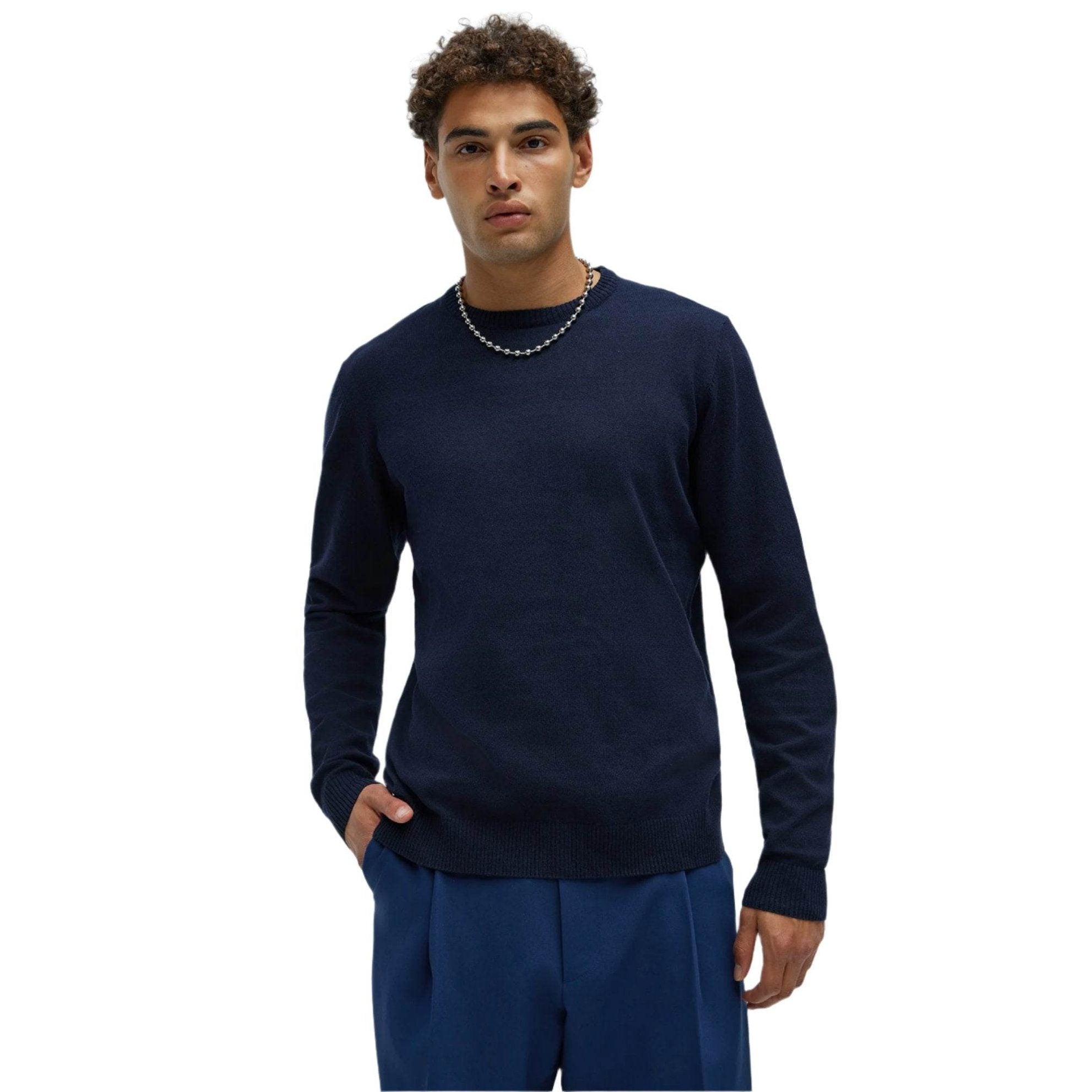 Mens Navy Blue Crewneck Sweater - VacationGrabs