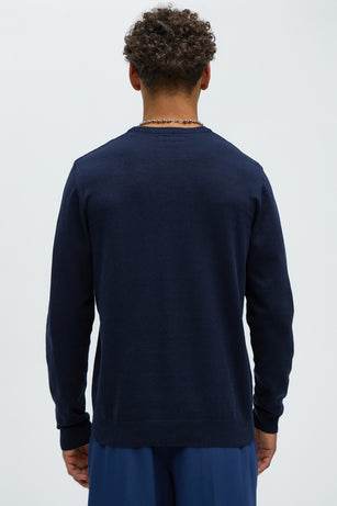 Mens Navy Blue Crewneck Sweater - VacationGrabs