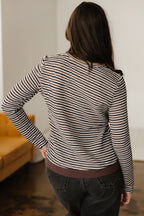Stripe Textured Knit Long Sleeve T-Shirt