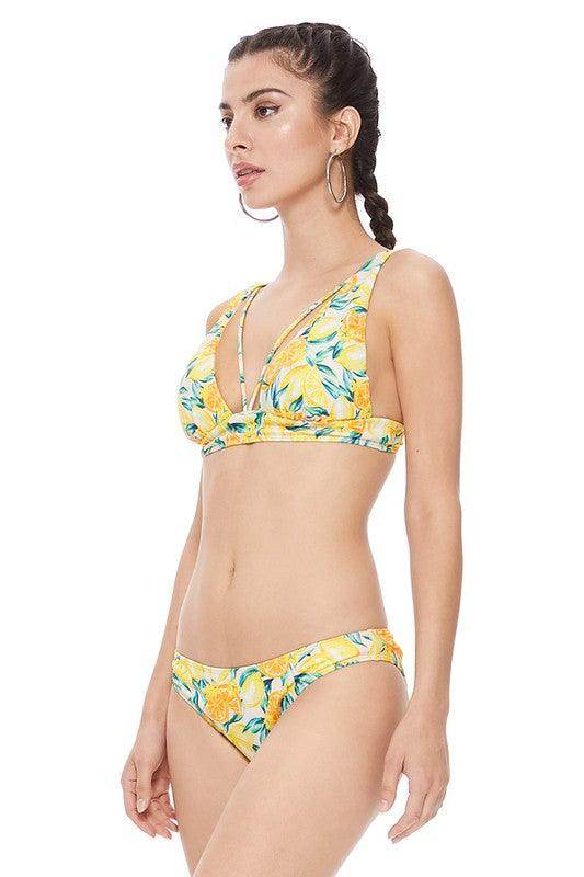 Textured Lemon Print Bikini Set - VacationGrabs