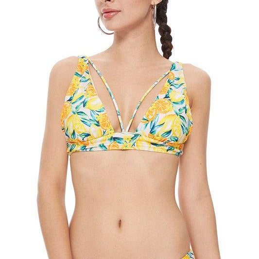 Women's Swimwear - 2PC Textured Lemon Print Bikini Set