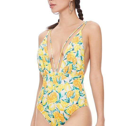 Women's Swimwear - 1PC Textured Lemon Mesh One Piece