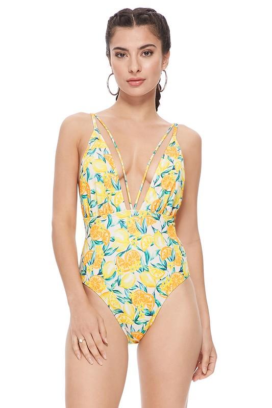 Women's Swimwear - 1PC Textured Lemon Mesh One Piece