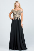 Women's DressesPlus Size Off Shoulder Chiffon Gown with Gold Lace - VacationGrabs