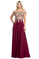 Women's DressesPlus Size Off Shoulder Chiffon Gown with Gold Lace - VacationGrabs