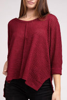 Women's Sweaters 3/4 Sleeve V-Neck Hi-Low Hem Jacquard Sweater