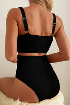 Colorblock Corded Top & High Waist Bikini Set